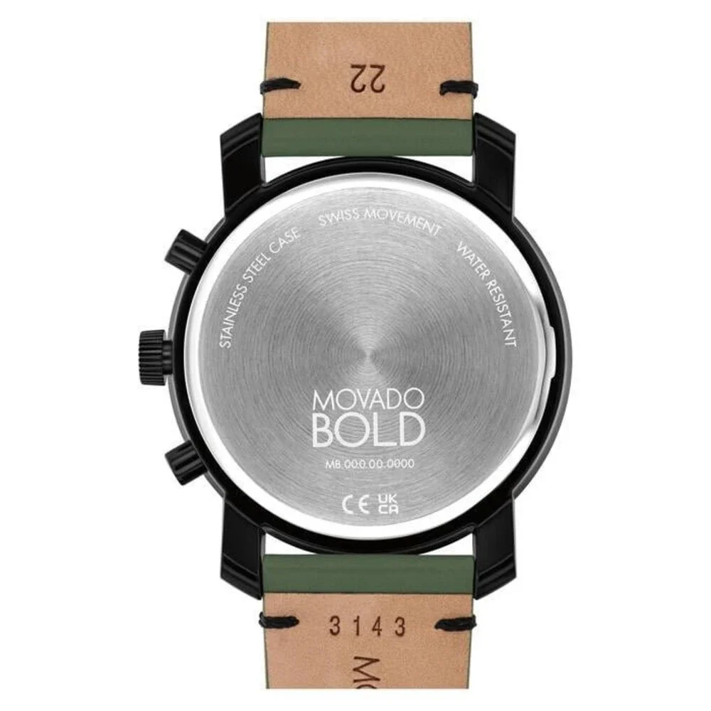 MOVADO TREND IMPULS CHRONOGRAPH 3601360 BLACK DIAL GREEN LEATHER STRAP MEN WATCH